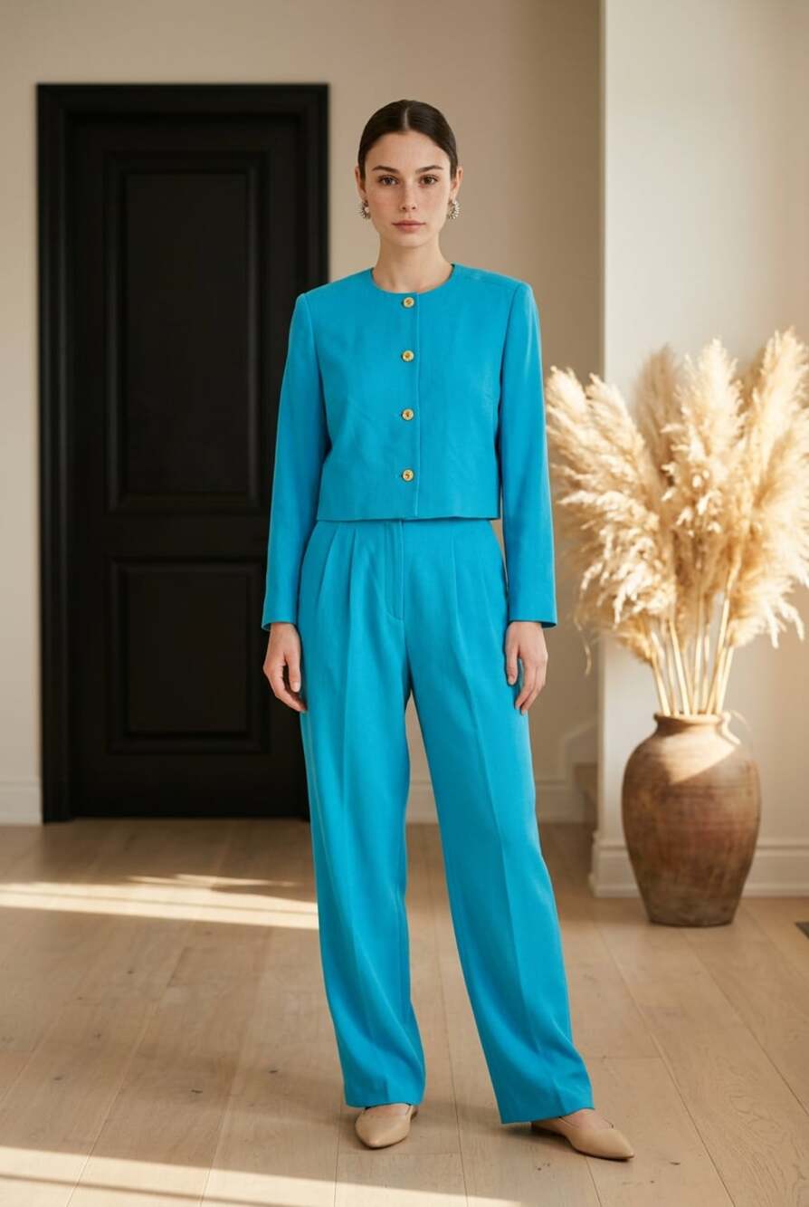Maggy London Vintage 100% Silk Two-Piece Pant Suit Set